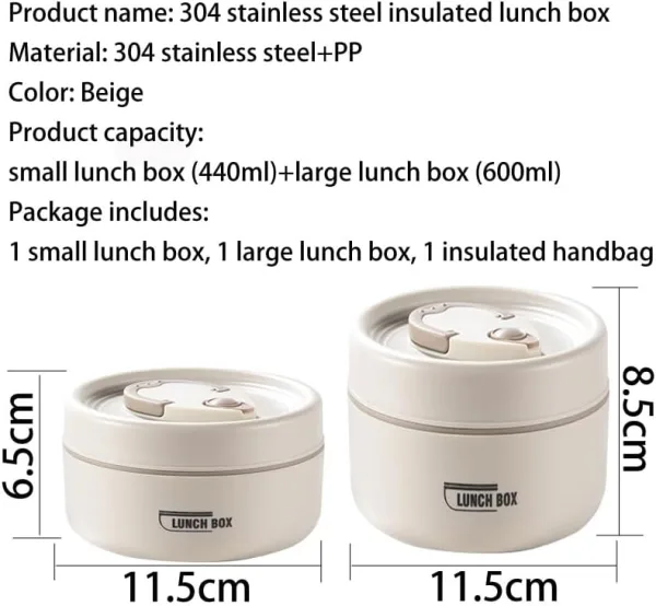 Stainless Steel Bento Box for Lunch, Portable Insulated Food Container Set with Thermal Lunch Box